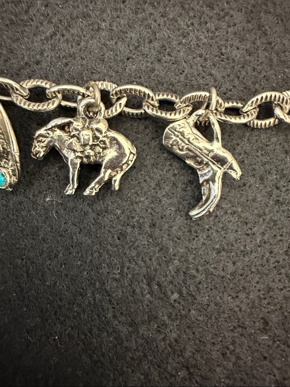 Silver-Tone Western Charm Bracelet with Turquoise Accents - Picture 7 of 10